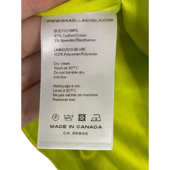 Israella Kobla Ovia Mini Dress Off The Shoulder Statement Party Chartreuse Sz 2 - Picture 12 of 16